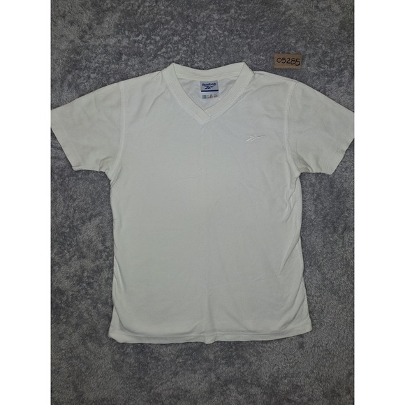 Reebok Tops - Reebok Womens V-Neck T-Shirt White Embroidered Logo Casual 90s Athleisure Size M